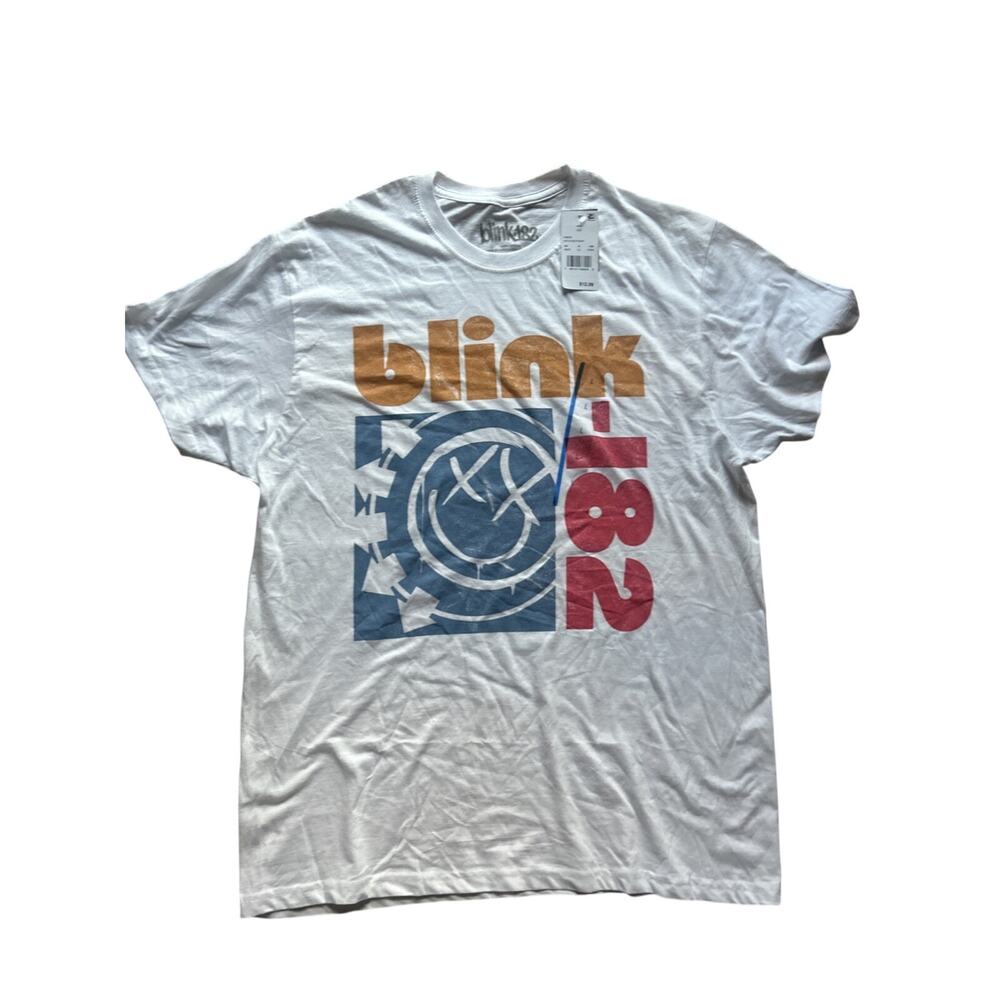 NWT Blink 182 Band T Shirt Size Large White Tagless Crewneck Short Sleeve